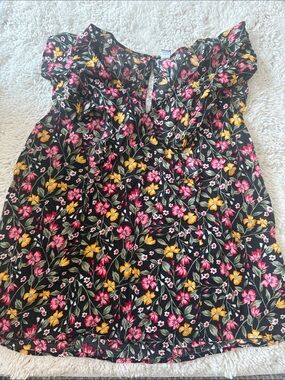 Old Navy Black Tank Top with Pink & Yellow Floral Print